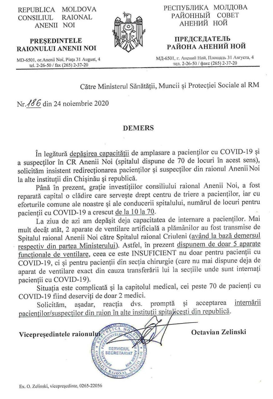 (DOC) Situație CRITICĂ la Anenii Noi. Spitalul fără locuri libere și doar 2 medici deservesc 70 de pacienți
